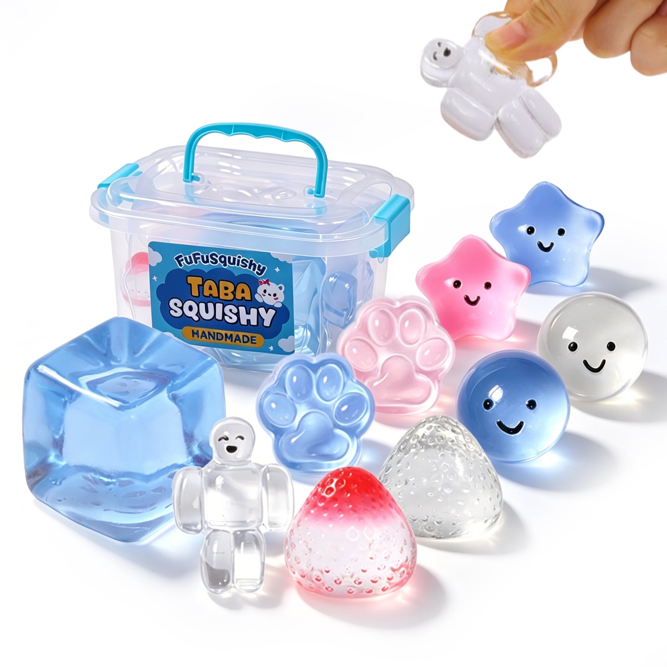 FUFUSQUISHY 10 Pack Crystal Mix Taba Squishy Toys Kit with Toy Set Box & Cute Stickers. Handmade Kawaii Taba Squishies. Stress Relief Sensory Fidget Toys. Party Favors for Kids Ages 4-8 8-12. Holiday Gifts & Basket Stuffers